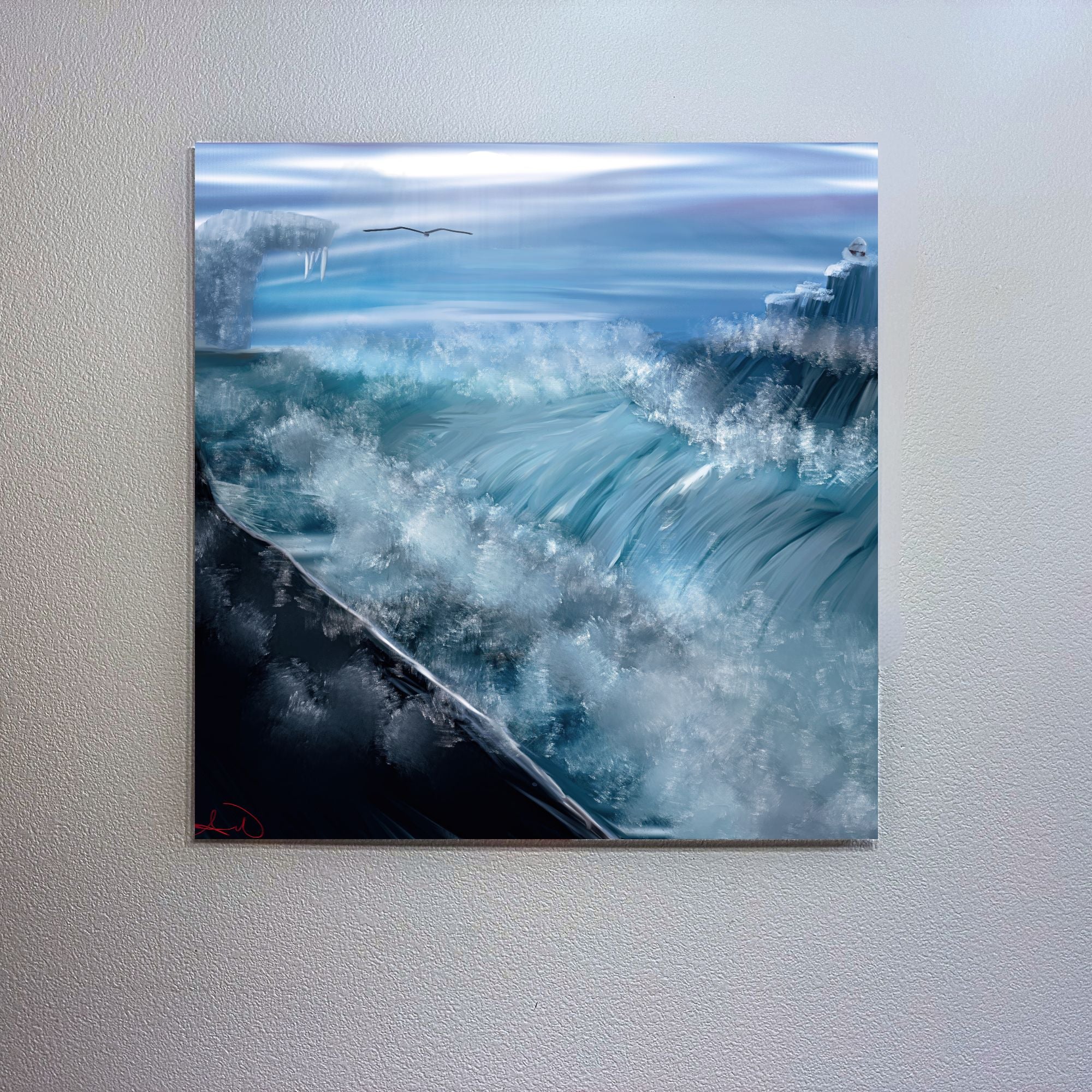 Arctic Ocean Canvas Wall Art, Blue Wave Painting, Glacier Sea Artwork, Coastal Home Decor