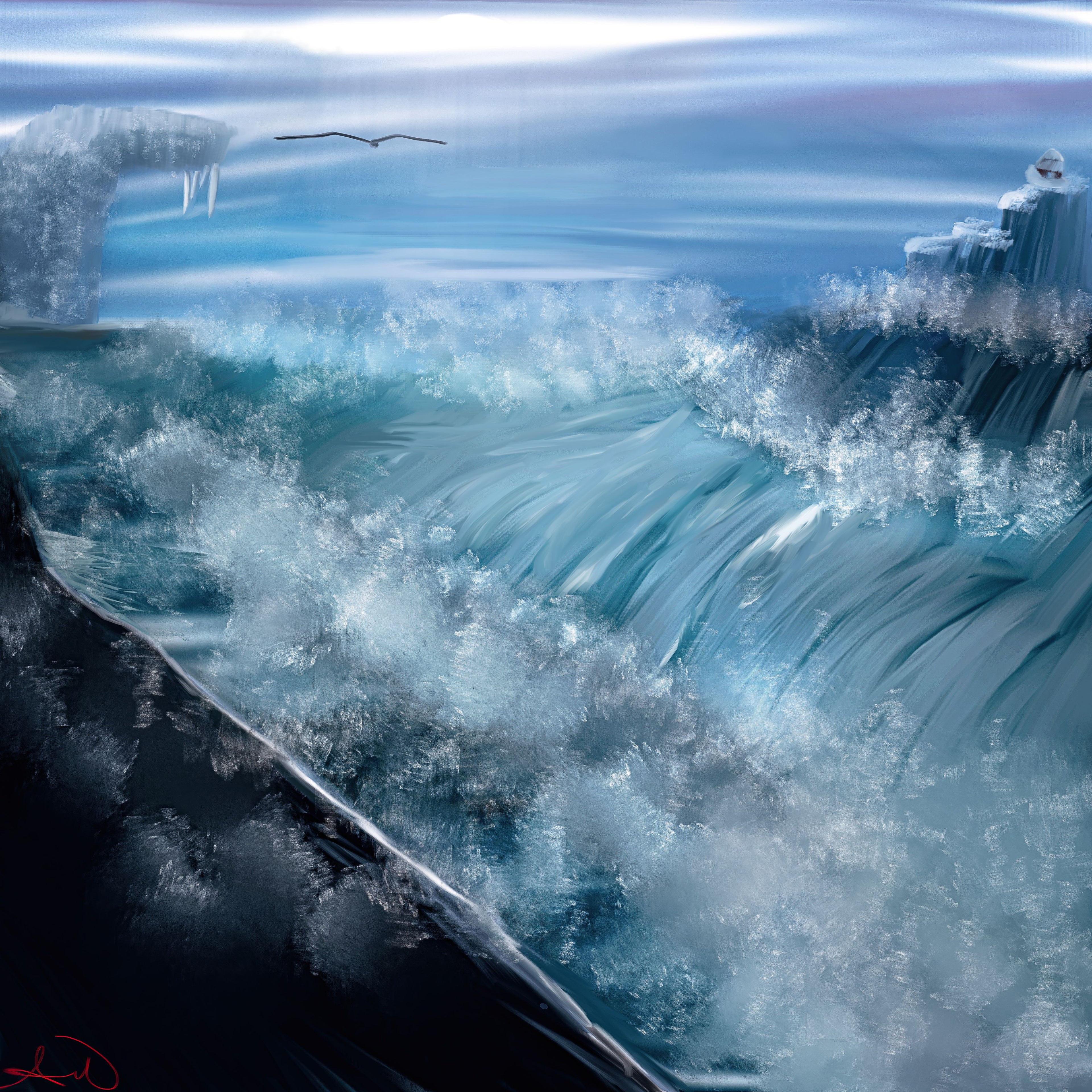 Arctic Ocean Canvas Wall Art, Blue Wave Painting, Glacier Sea Artwork, Coastal Home Decor