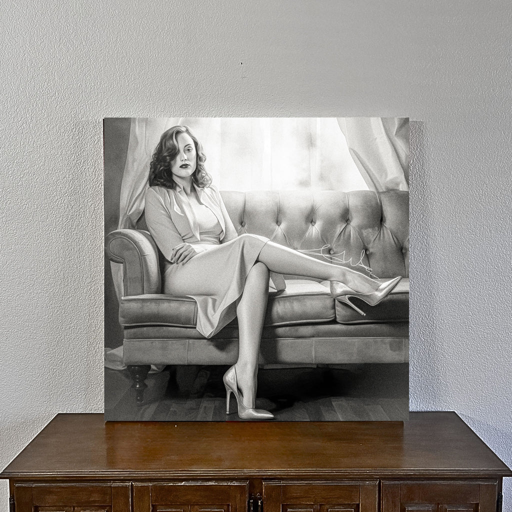 Black and White Fashion Woman Canvas Wall Art, Classic White Heels Elegant Monochrome Pumps, Hollywood Glam Print, Feminine Minimalist Decor