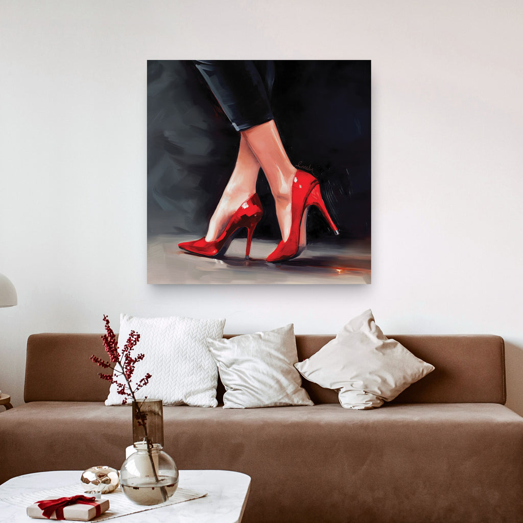Bold Red High Heels Canvas Wall Art, Elegant Stiletto Pumps, Fashion Shoe Portrait, Chic Feminine Print, Luxury Modern Office Decor