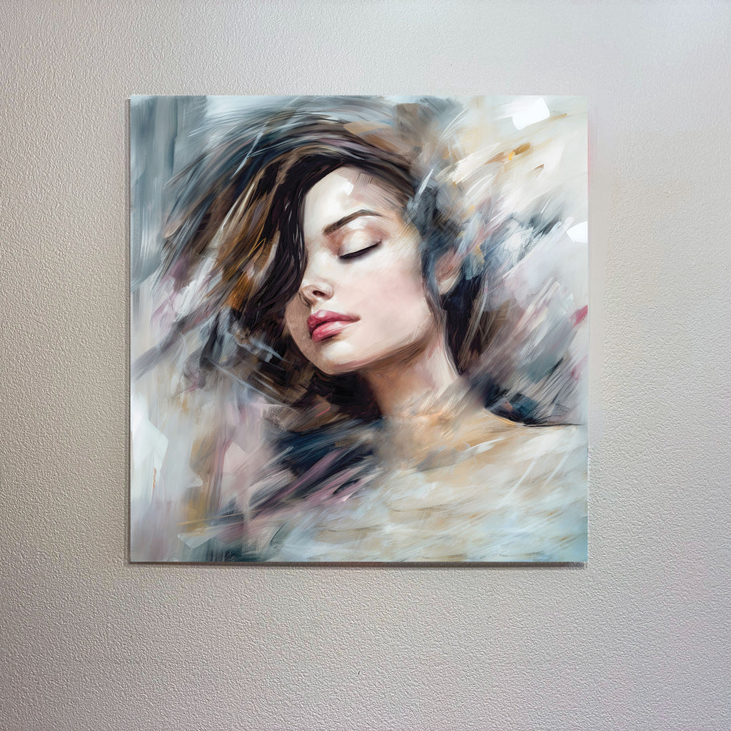 Abstract painting of a woman's face on a wall