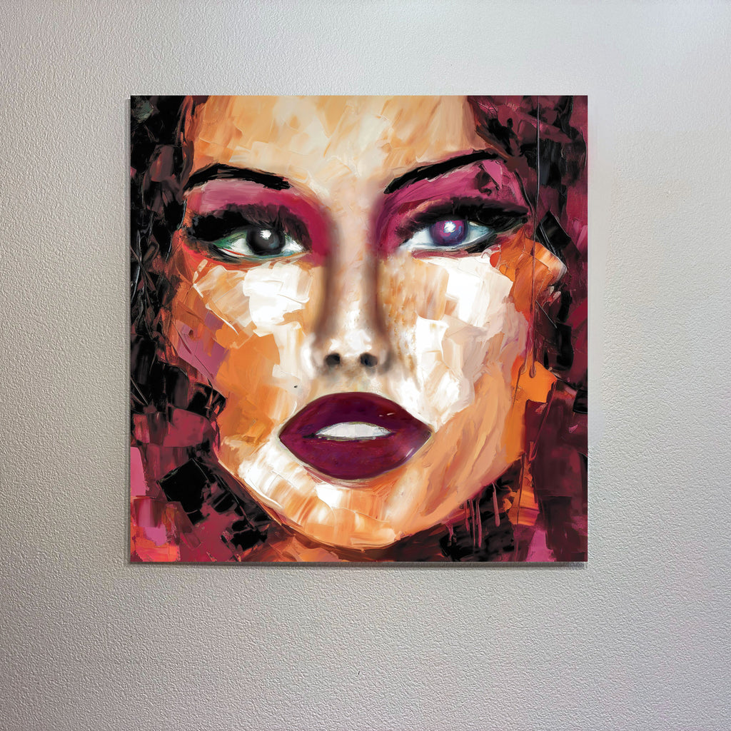 Abstract painting of a woman's face on a wall