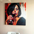 Elegant Woman Holding Wine Glass Canvas Wall Art, Moody Red Wine Artwork, Wine Lovers Gift, Modern Home Bar Kitchen & Dining Room Decor